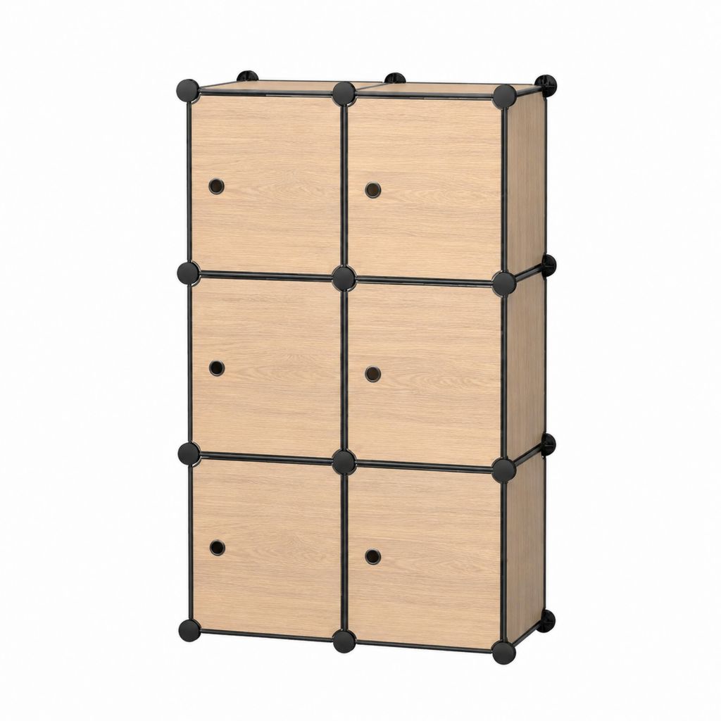 Modulares Aufbewahrungsregal mit 6 Fächern in Eichenoptik aus PP-Kunststoff und Stahl 70 x 35 x 105 cm