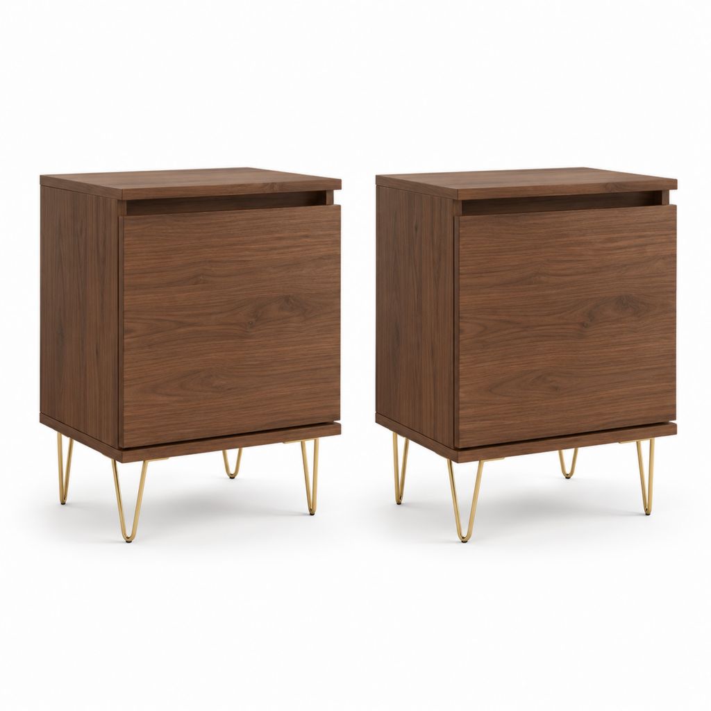 Nachttisch 2er-Set Nussbraun MDF mit Nussbaum-Dekor Rechteckig 45 x 35 x 60 cm