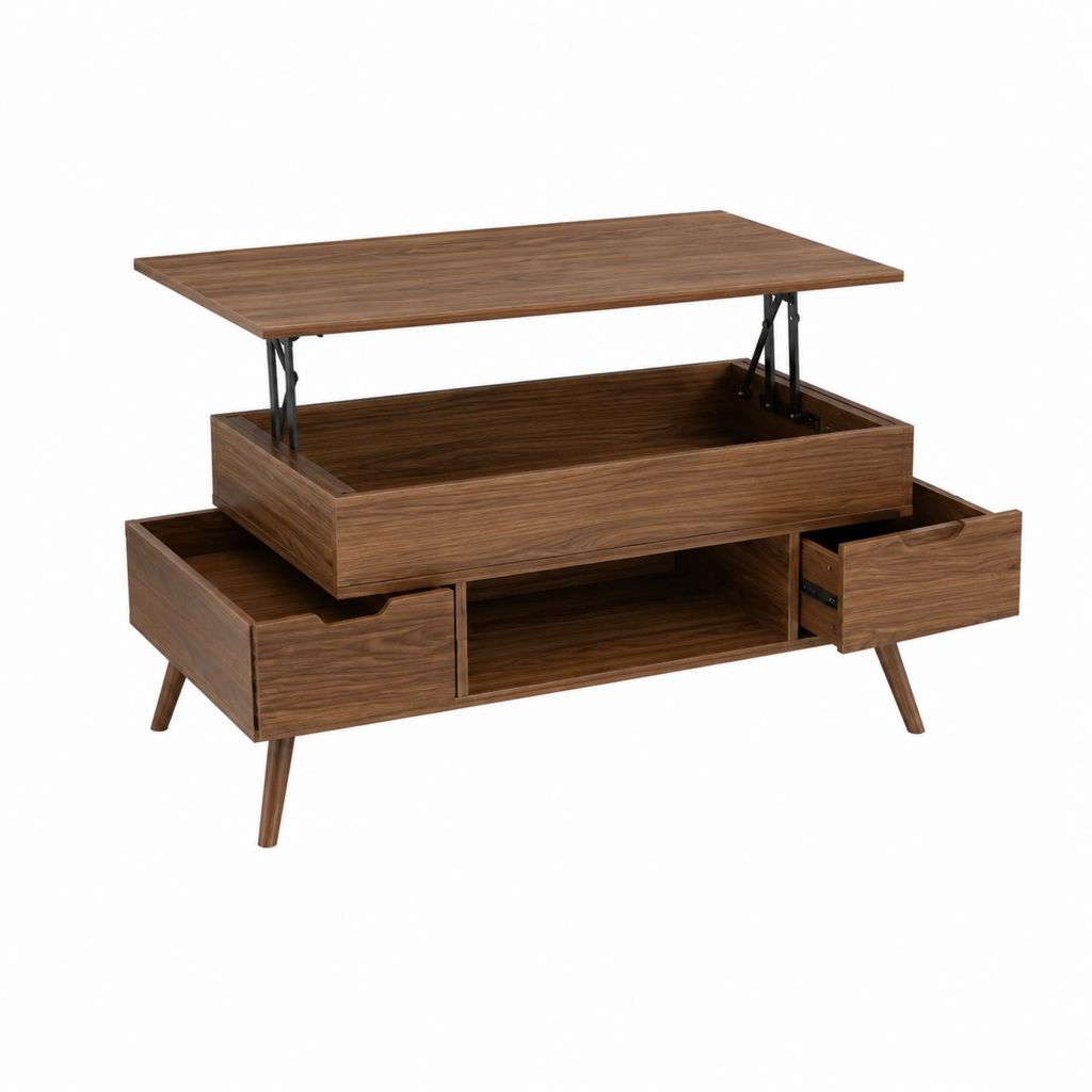 Couchtisch mit hochklappbarer Platte Walnussfurnier rechteckig 120 x 60 x 45 cm