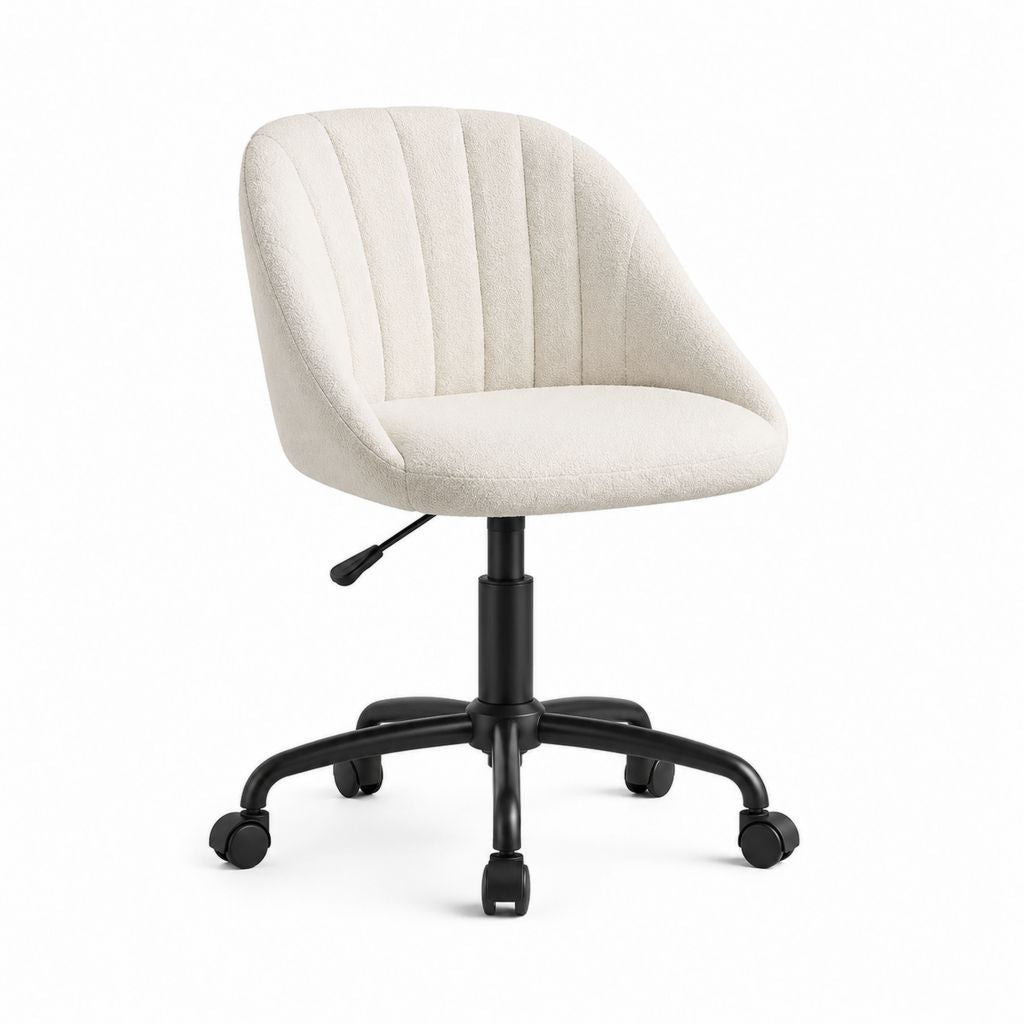 Drehbarer Bürostuhl Creme mit Polyester-Bouclé Bezug und höhenverstellbarem Stahlfuß 62 x 62 x 82-92 cm