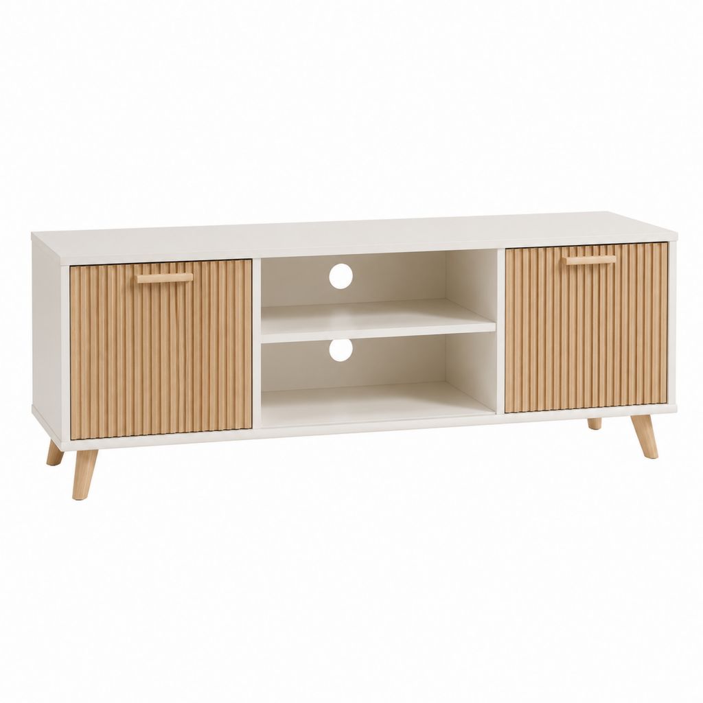 TV-Lowboard Weiß Natur Kiefernholz MDF Rechteckig 120 x 40 x 55 cm