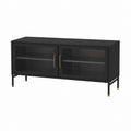 TV-Lowboard Schwarz aus MDF und Riffelglas rechteckig 120 x 40 x 65 cm
