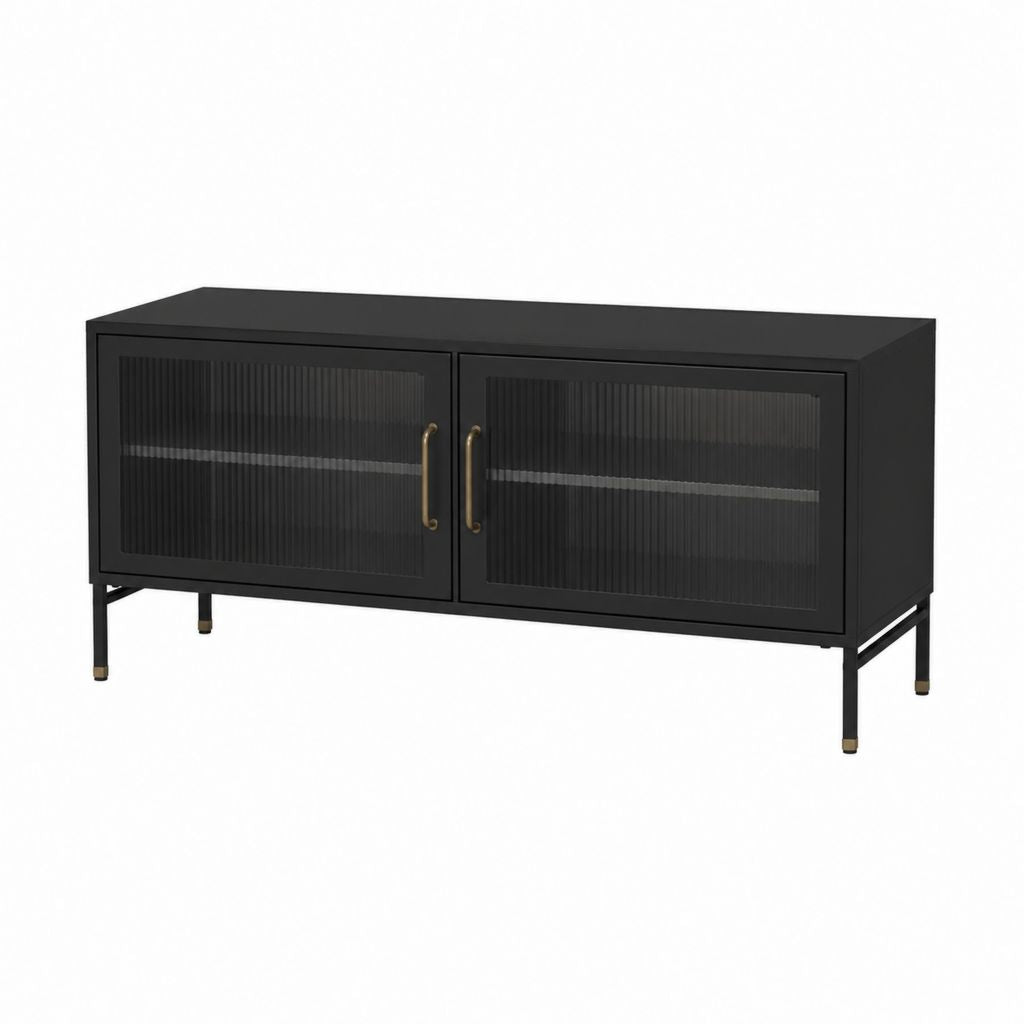 TV-Lowboard Schwarz aus MDF und Riffelglas rechteckig 120 x 40 x 65 cm