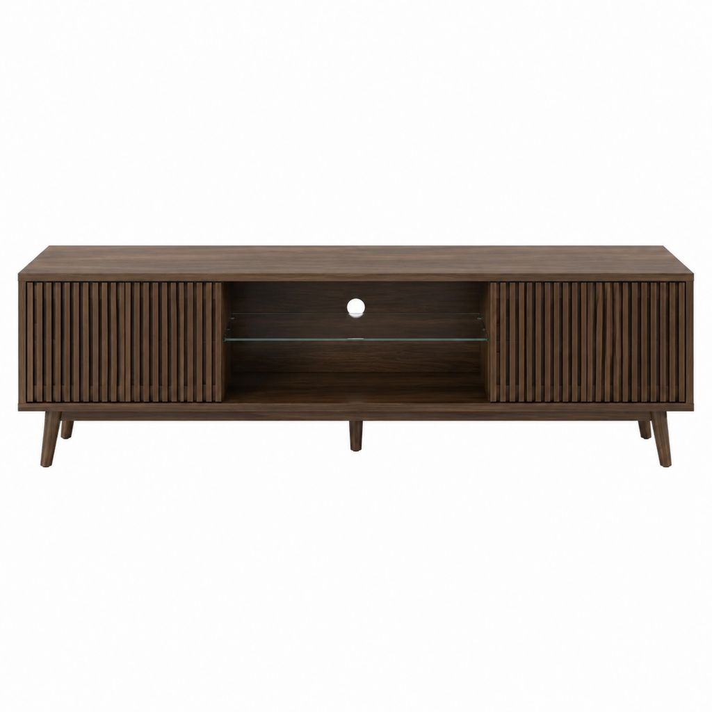 TV-Lowboard Walnussoptik aus MDF rechteckig mit 2 Lamellentüren 180 x 40 x 60 cm