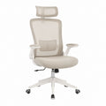 Bürostuhl mit Kopfstütze Beige Weiß Polyester-Netzrücken 65 x 65 x 116-126 cm