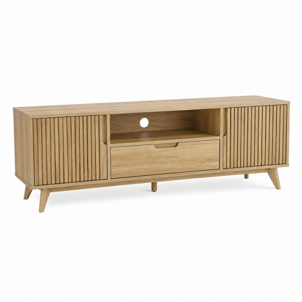 TV-Lowboard Eichenoptik MDF rechteckig 160 x 40 x 55 cm mit 2 Türen Schublade und Kabeldurchlass