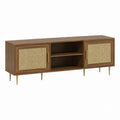 TV-Lowboard Walnussbraun MDF Rattan 160 x 40 x 60 cm mit 2 Türen und offenen Fächern
