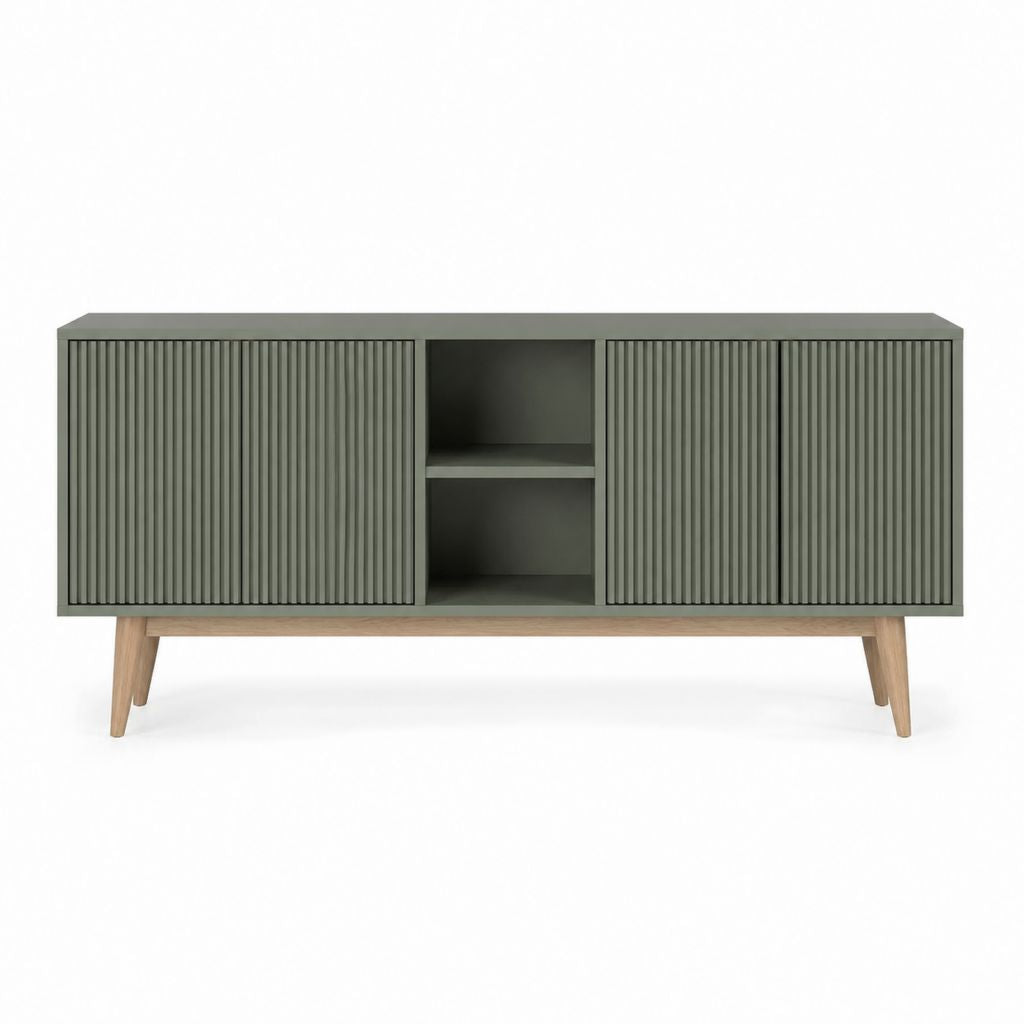 TV-Lowboard Grün aus MDF und Massivholz Rechteckig 160 x 40 x 75 cm