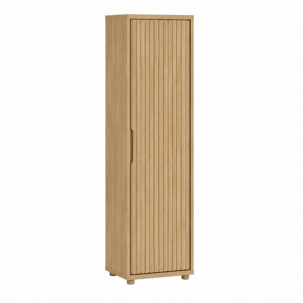 Hochschrank Natur Eiche MDF rechteckig mit Lamellentür 60 x 40 x 180 cm