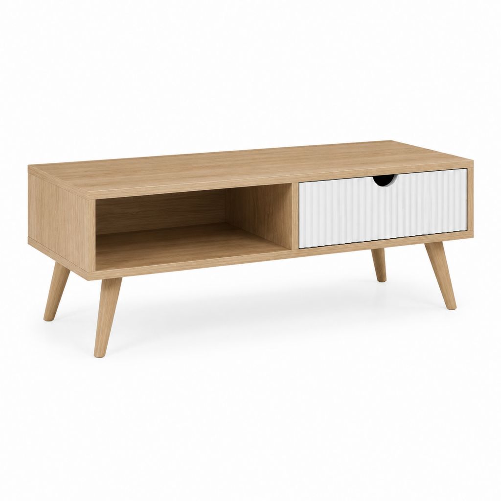 Couchtisch mit Schublade Eichenfurnier Weiß Rechteckig 100 x 50 x 45 cm