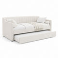 Schlafsofa Ausziehbett Creme Polyester Rechteckig 210 x 100 x 85 cm mit 2 Liegeflächen 200 x 90 cm