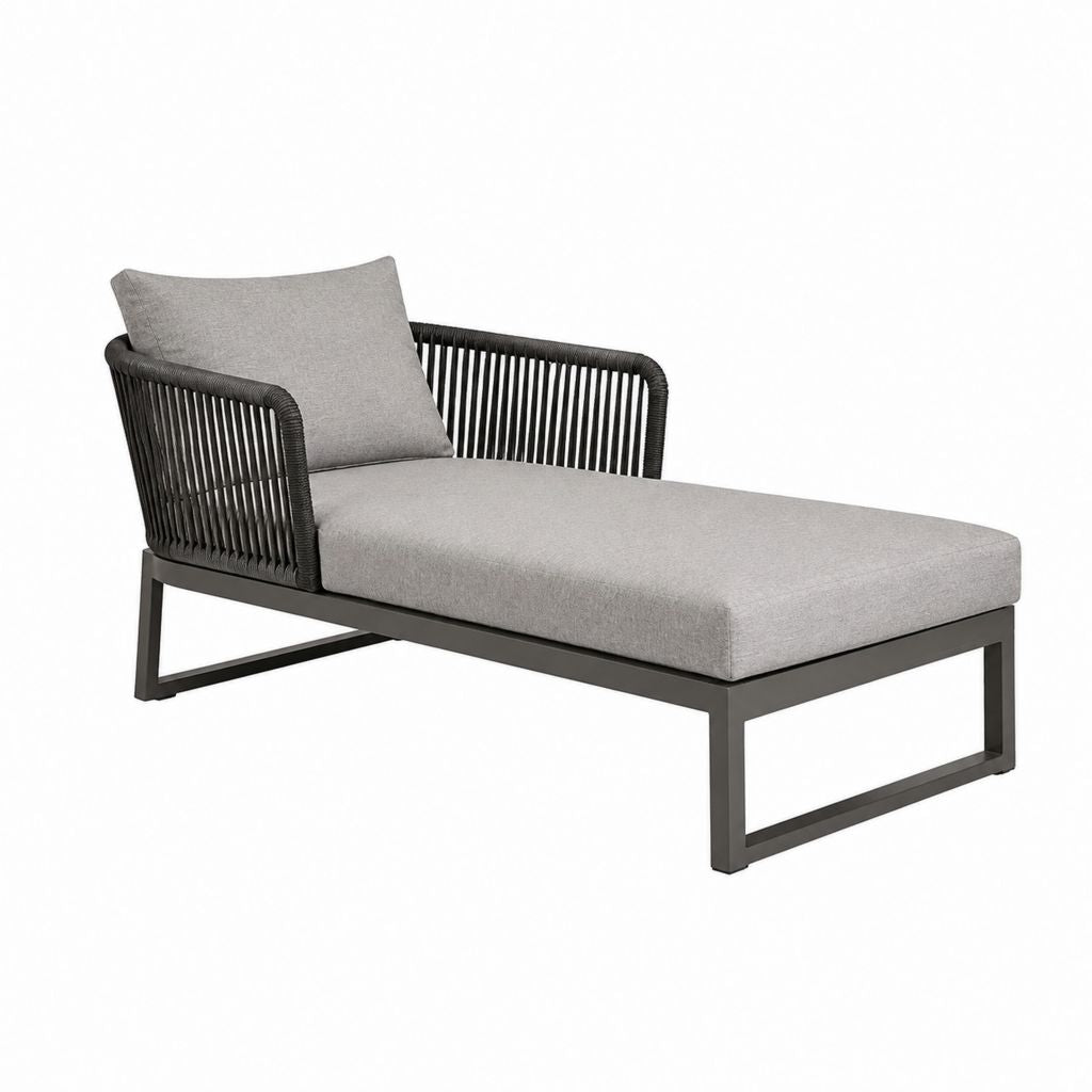 Gartenliege mit Armlehnen Grau Aluminium Polyesterseil rechteckig 170 x 75 x 72 cm